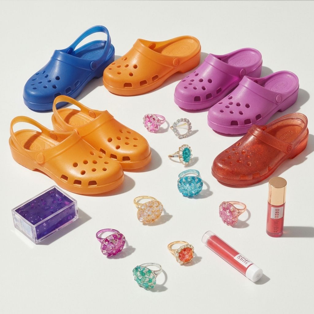 Colorful jelly shoes and translucent accessories